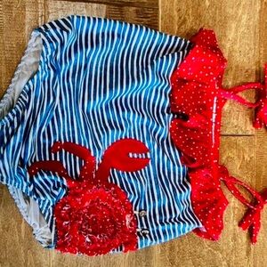 Crab ruffle striped polka one piece